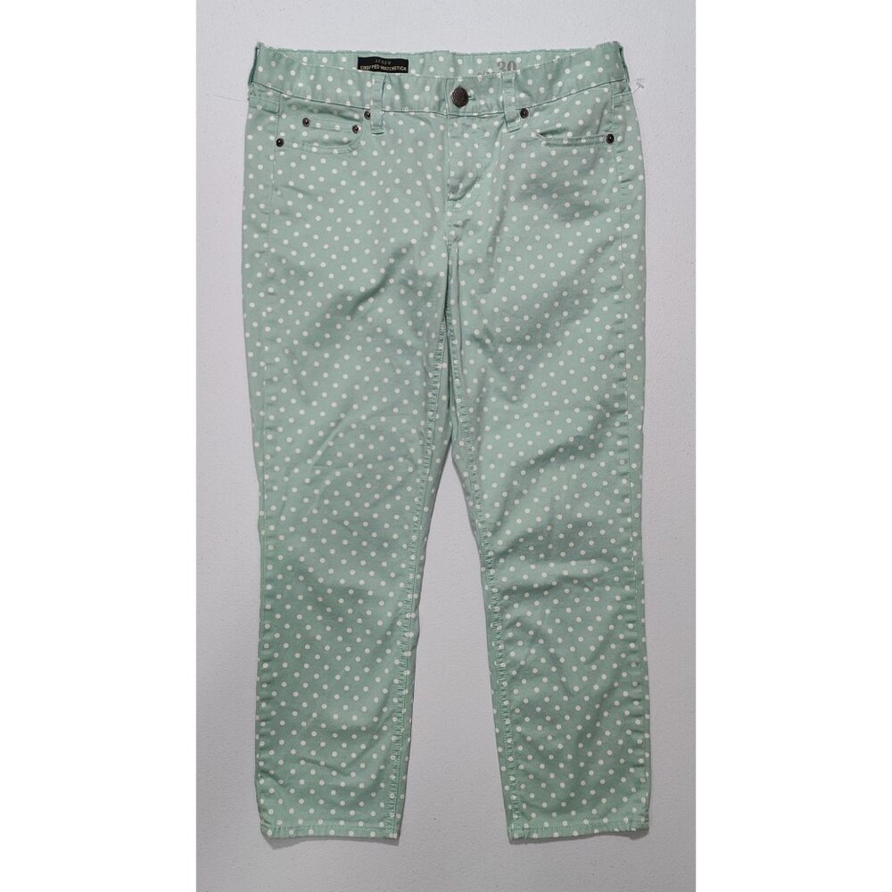 J.Crew Women's Light Aquamarine Polka Dot Cropped Matchstick Jeans Size 30